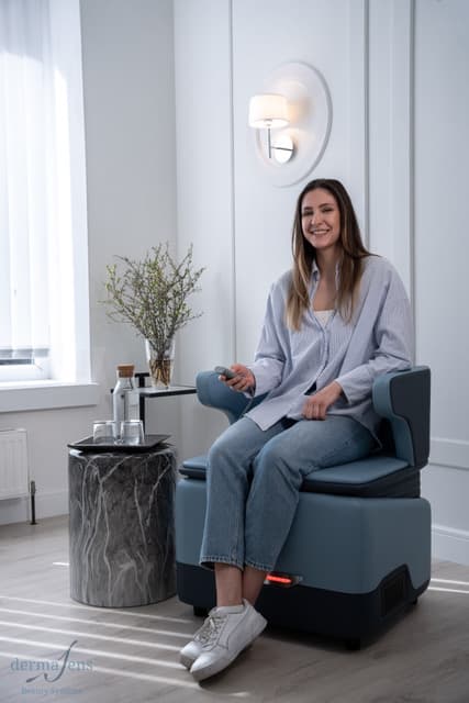 Sitzende Person auf dem EMP Chair zur Beckenbodenstimulation.